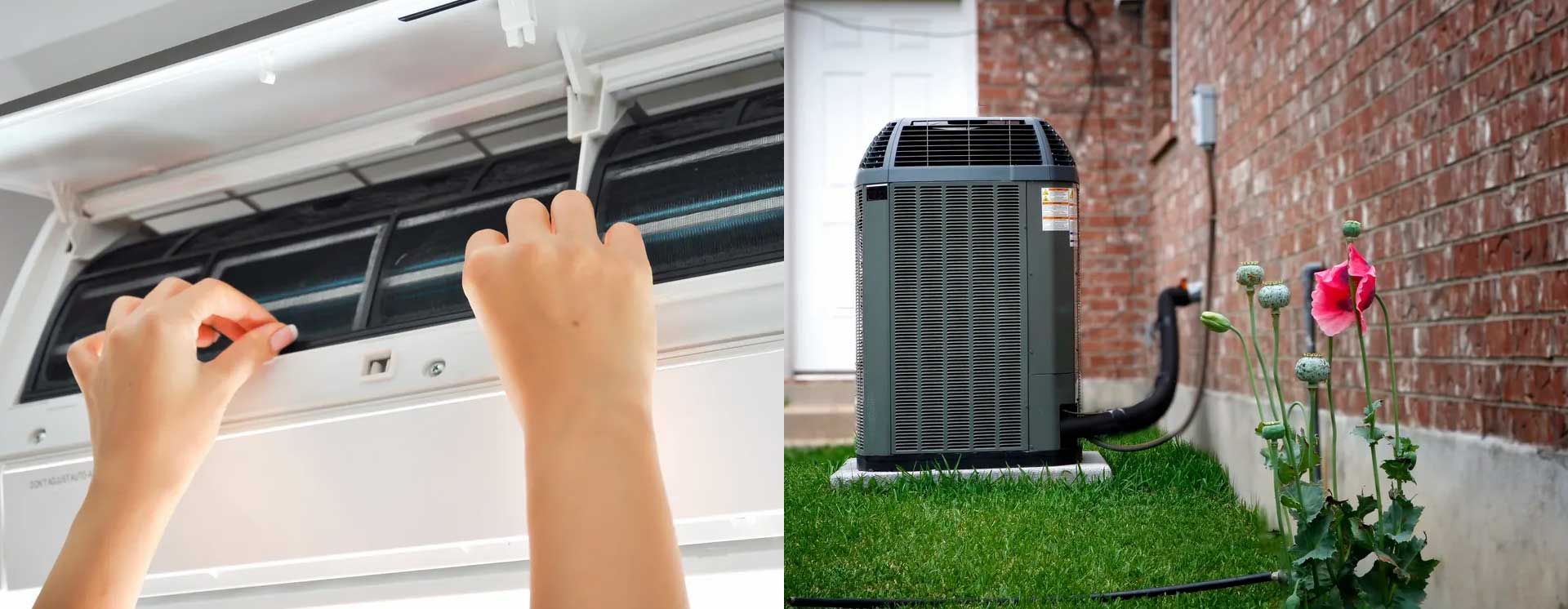 A person is working on an air conditioner.